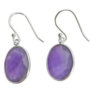 Faceted Amethyst Sterling Silver Earrings On Hooks