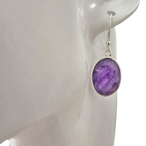 Faceted Amethyst Sterling Silver Earrings On Hooks - Image 2