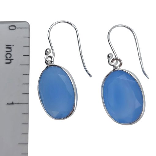 Faceted Blue Chalcedony Sterling Silver Earrings On Hooks