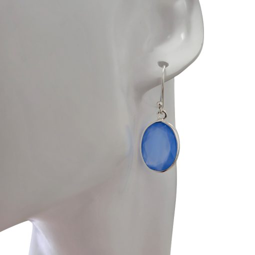 Faceted Blue Chalcedony Sterling Silver Earrings On Hooks - Image 2