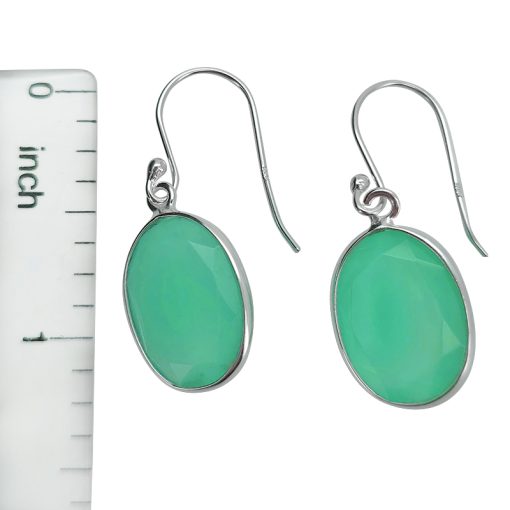 Faceted Green Onyx Sterling Silver Earrings On Hooks