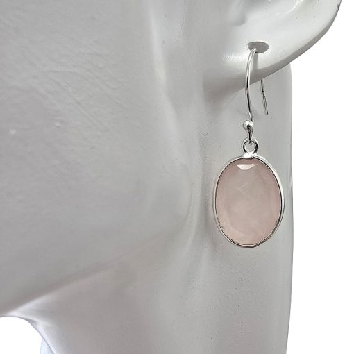 Faceted Rose Quartz Sterling Silver Earrings On Hooks - Image 2