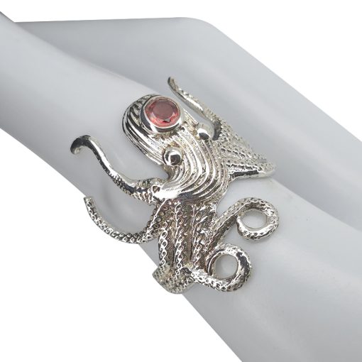 Faceted Garnet Sterling Silver Octopus Ring - Image 3