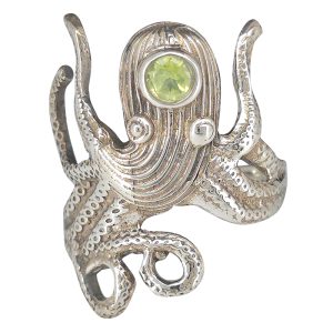 Faceted Peridot  Sterling Silver Octopus Ring