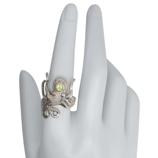 Faceted Peridot  Sterling Silver Octopus Ring - Image 2