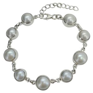 Pearl Sterling Silver Link Bracelet