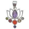 Gemstones Sterling Silver Lotus Pendant