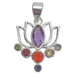 Gemstones Sterling Silver Lotus Pendant