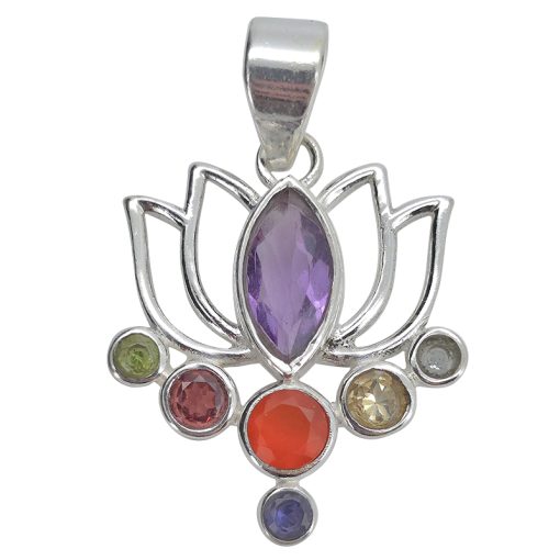 Gemstones Sterling Silver Lotus Pendant
