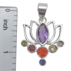 Gemstones Sterling Silver Lotus Pendant