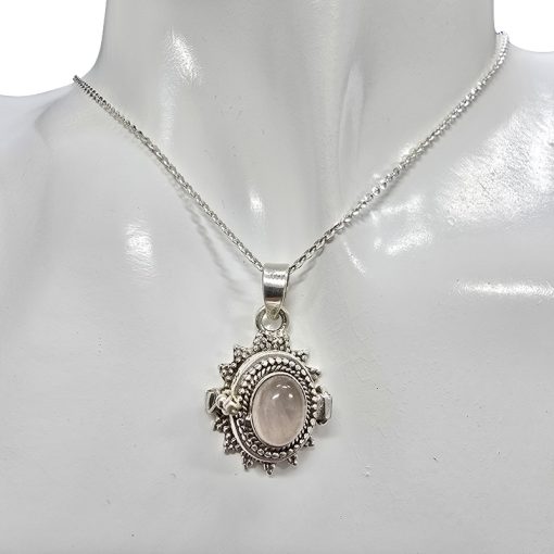 Rose Quartz Sterling Silver Locket Pendant - Image 2