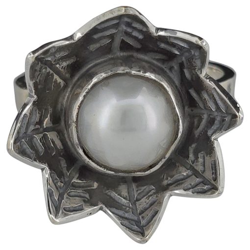 Pearl Silver Water Lily Flower Ring