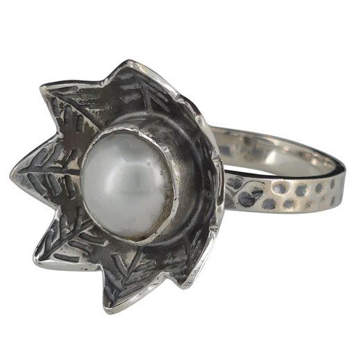 Pearl Silver Water Lily Flower Ring - Image 3