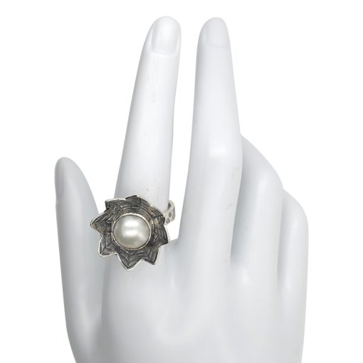 Pearl Silver Water Lily Flower Ring - Image 2