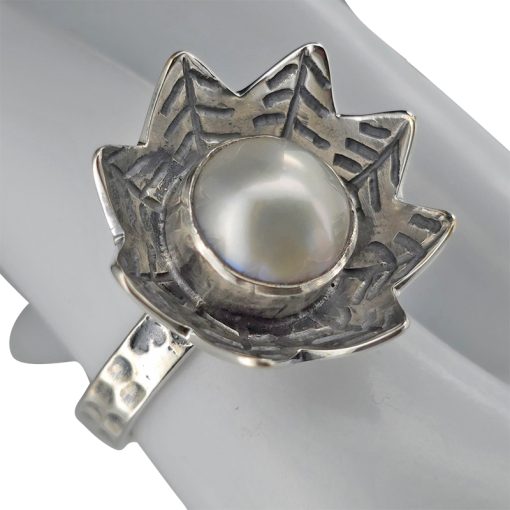 Pearl Silver Water Lily Flower Ring