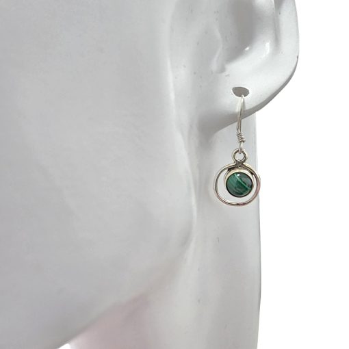 Malachite Sterling Silver Earrings On Hooks - Image 2