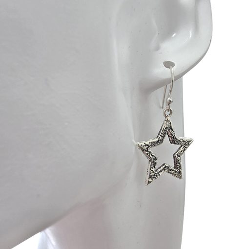 Sterling Silver Star Earrings On Hooks - Image 2