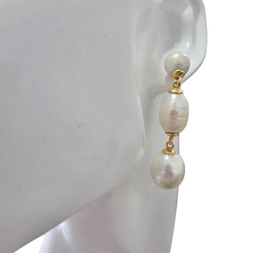 Cultured Baroque Pearl Post Dangle Earrings - Image 2