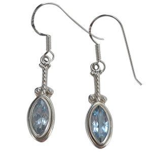 Faceted Blue Topaz Sterling Silver Earrings On Hooks
