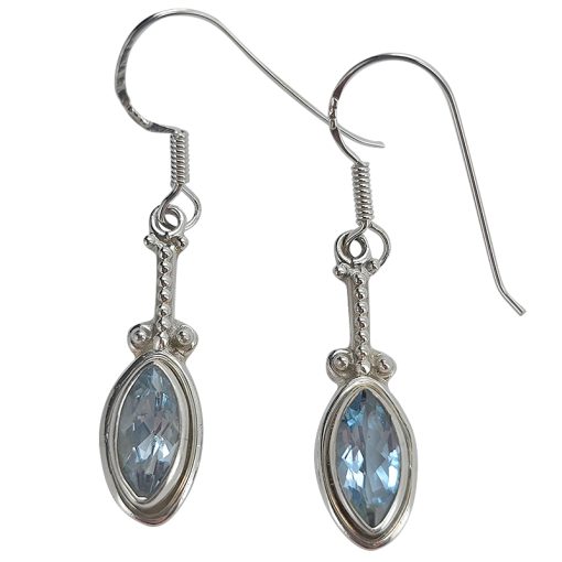 Faceted Blue Topaz Sterling Silver Earrings On Hooks