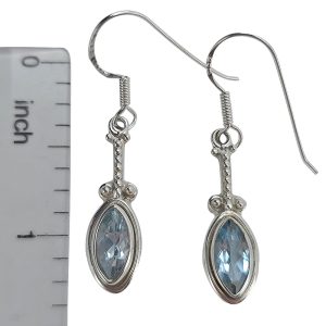 Faceted Blue Topaz Sterling Silver Earrings On Hooks