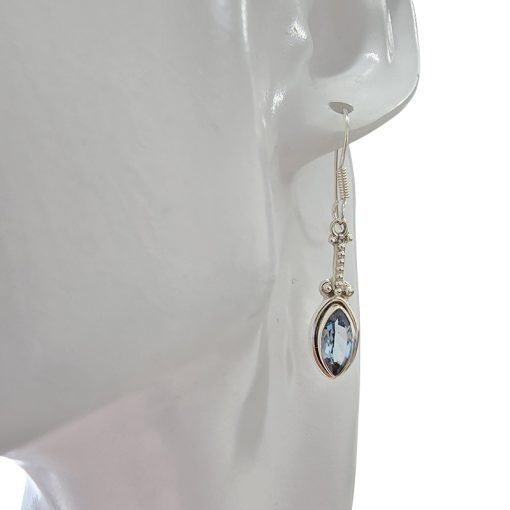Faceted Blue Topaz Sterling Silver Earrings On Hooks - Image 2