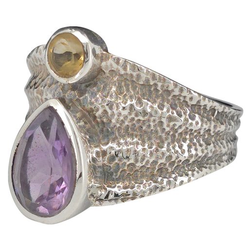 Faceted Amethyst/Citrine Sterling Silver Ring