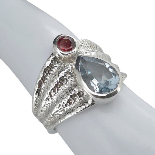Faceted Blue Topaz Sterling Silver Ring - Image 2