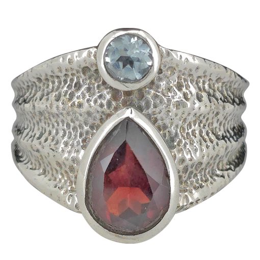 Faceted Garnet Sterling Silver Ring