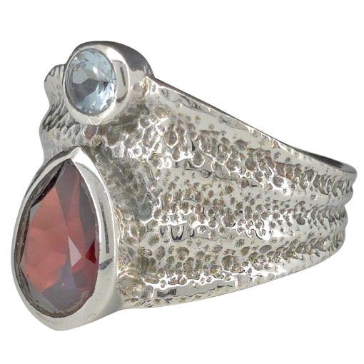 Faceted Garnet Sterling Silver Ring