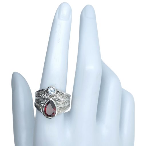 Faceted Garnet Sterling Silver Ring - Image 3