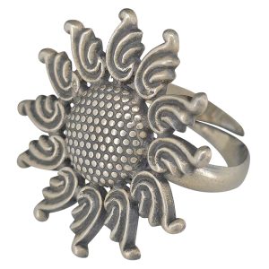 Alternative view of Oxidized Sterling Silver Sunflower Adjustable Ring