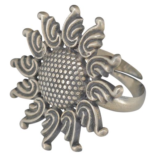 Oxidized Sterling Silver Sunflower Adjustable Ring - Image 2