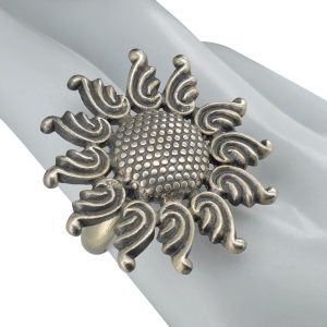 Oxidized Sterling Silver Sunflower Adjustable Ring