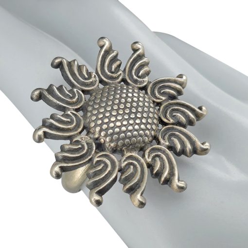 Oxidized Sterling Silver Sunflower Adjustable Ring