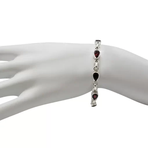 Garnet Stones Sterling Silver Link Bracelet - Image 2