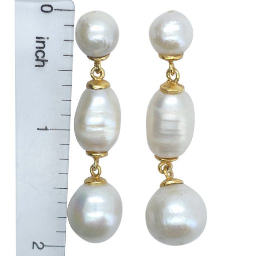 Cultured Baroque Pearl Post Dangle Earrings - Image 3