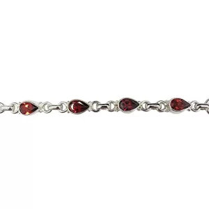 Garnet Stones Sterling Silver Link Bracelet.