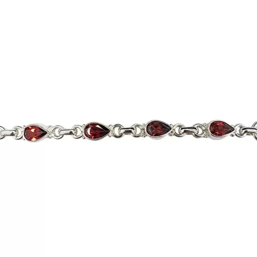 Garnet Stones Sterling Silver Link Bracelet.