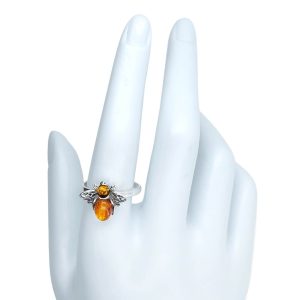 Alternative view of Cognac Amber Sterling Silver Bee Ring