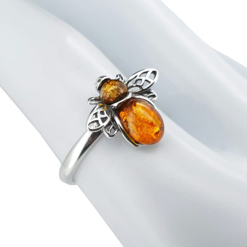 Cognac Amber Sterling Silver Bee Ring - Image 3