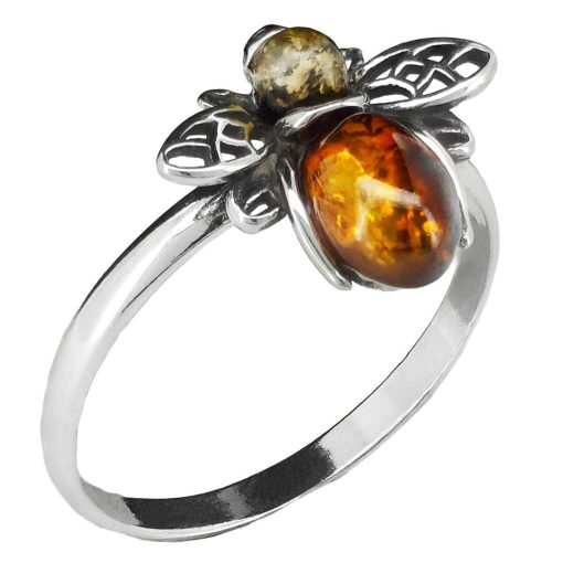Multi-Color Amber Sterling Silver Bee Ring - Image 3