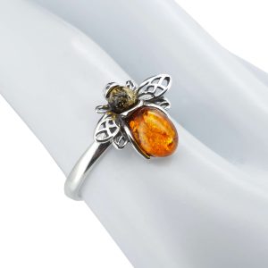 Alternative view of Multi-Color Amber Sterling Silver Bee Ring