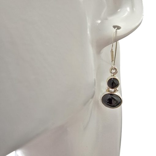 Black Onyx Sterling Silver Earrings On Hooks - Image 2