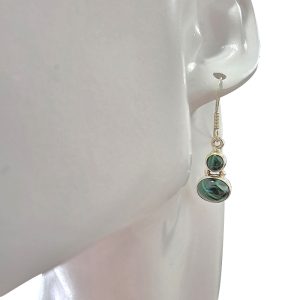 Alternative view of Malachite Sterling Silver Earrings On Hooks
