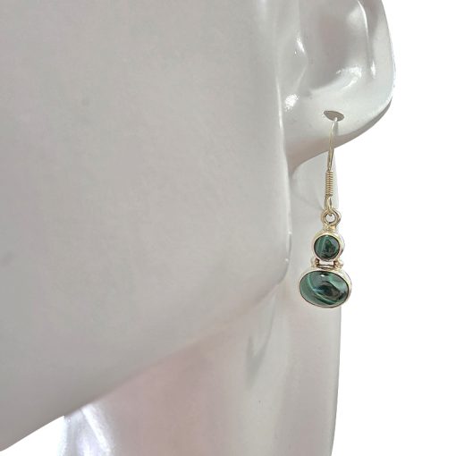 Malachite Sterling Silver Earrings On Hooks - Image 2