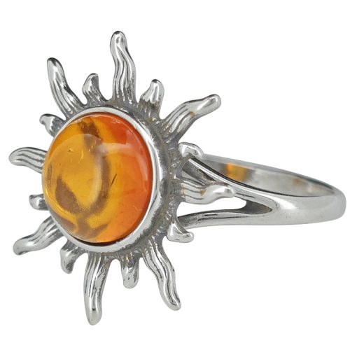 Cognac Amber Sterling Silver Sun Ring - Image 2