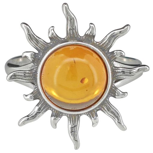 Cognac Amber Sterling Silver Sun Ring - Image 3
