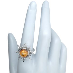 Cognac Amber Sterling Silver Sun Ring