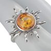 Cognac Amber Sterling Silver Sun Ring